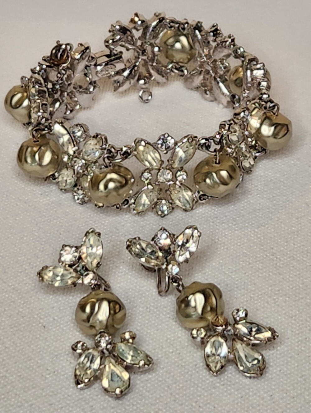 Vtg 1950s Christian Dior by Kramer Bracelet Earring Set Baroque Pearl Rhinestone